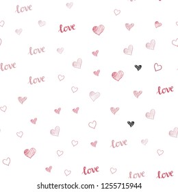 Light Pink vector seamless template with text LOVE YOU, hearts. Illustration with phrase LOVE YOU, hearts for valentine's day. Pattern for design of fabric, wallpapers.