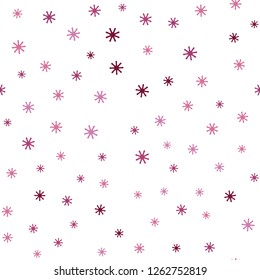 Light Pink vector seamless template with ice snowflakes. Shining colorful illustration with snow on abstract template. Design for textile, fabric, wallpapers.