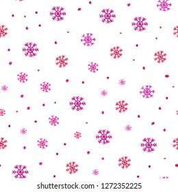 Light Pink vector seamless template with ice snowflakes. Shining colorful illustration with snow on abstract template. Design for textile, fabric, wallpapers.