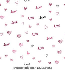 Light Pink vector seamless template with text LOVE YOU, hearts. Design in doodle style with text LOVE YOU, hearts. Design for wallpaper, fabric makers.