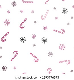 Light Pink vector seamless template with sweet christmas sticks.