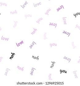 Light Pink vector seamless template with text LOVE YOU. Colorful illustration with quote LOVE YOU in celebration style. Pattern for design of fabric, wallpapers.