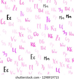 Light Pink vector seamless template with isolated letters. Shining colorful illustration with isolated letters. Design for textile, fabric, wallpapers.