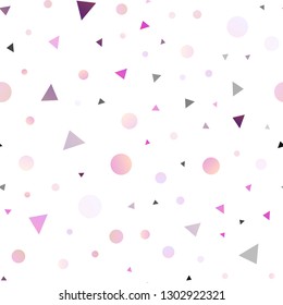 Light Pink vector seamless template with crystals, circles. Modern abstract illustration with colorful dots, lines. Pattern for design of fabric, wallpapers.