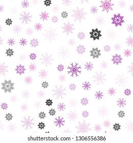Light Pink vector seamless template with ice snowflakes. Glitter abstract illustration with crystals of ice. Trendy design for wallpaper, fabric makers.