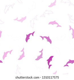 Light Pink vector seamless template with dolphins. Natural illustration with sea dolphins. Template for natural magazines.