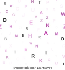 Light Pink vector seamless template with isolated letters. Blurred design in simple style with signs of alphabet. Texture for window blinds, curtains.