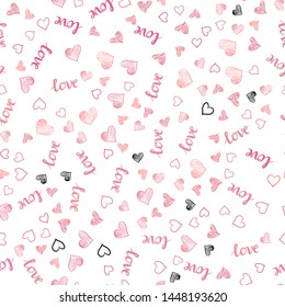 Light Pink vector seamless template with text LOVE YOU, hearts. Illustration with phrase LOVE YOU, hearts for valentine's day. Texture for window blinds, curtains.
