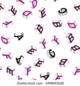 Light Pink vector seamless template with 3D isolated letters. Colorful gradient design in 3D style with signs of alphabet. Pattern for design of fabric, wallpapers.
