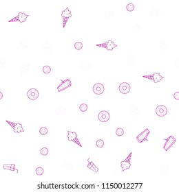 Light Pink vector seamless texture with delicious snacks. Blurred decorative design of snacks in doodle style. Pattern for ads of breakfast, lunch, dinner.