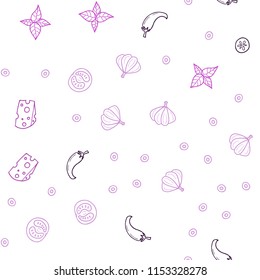 Light Pink vector seamless texture with delicious snacks. Beautiful colored illustration with food in doodle style. Design for ad, poster, banner of cafes or restaurants.