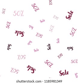 Light Pink vector seamless texture with selling prices 50 %. Abstract illustration with colorful gradient symbols of sales. Design for business ads, commercials.