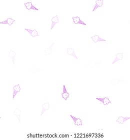 Light Pink vector seamless texture with delicious ice-cream. Beautiful colorful illustration with ice-cream cones. Pattern for menu of cafes and restaurants.