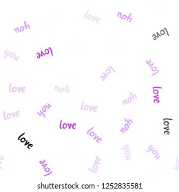 Light Pink vector seamless texture with words LOVE YOU. Decorative illustration with words of love in abstract style. Pattern for design of fabric, wallpapers.