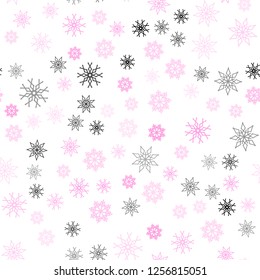 Light Pink vector seamless texture with colored snowflakes. Blurred decorative design in xmas style with snow. Pattern for trendy fabric, wallpapers.