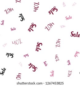 Light Pink vector seamless texture with selling prices 40 %. Shining colorful illustration with isolated selling prices. Backdrop for mega promotions, discounts.