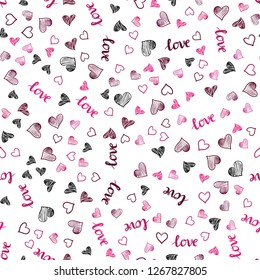 Light Pink vector seamless texture with words LOVE YOU, hearts. Romantic illustration with colorful phrase LOVE YOU, hearts. Design for textile, fabric, wallpapers.