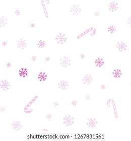 Light Pink vector seamless texture with xmas sweets, candies.
