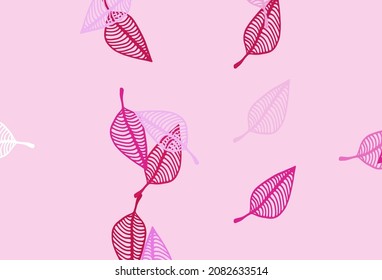 Light Pink vector sketch template. Colorful abstract illustration with leaves in doodle style. The textured pattern for website.