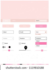 Light Pink vector style guide with triangles, circles. Colorful ui/ux kit with triangles, circles in header. Simple colorful design for websites.