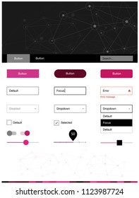 Light Pink Vector Style Guide With Triangles, Circles. Ui Ux Kit With Colorful Polygonal Background In Its Header. Simple Colorful Design For Websites.