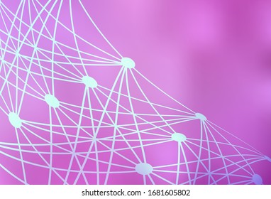 Plantilla vectorial rosa claro con estructura de inteligencia artificial. Ilustración abstracta con enlaces y puntos de AI. Patrón de afiche, estandarte de la tecnología.