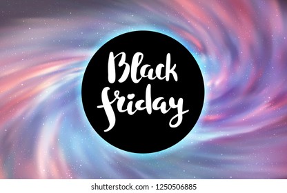 Light Pink vector template with a black hole, space. Illustration with colorful milky way stars and a black hole. Backdrop for Black Friday promotions.