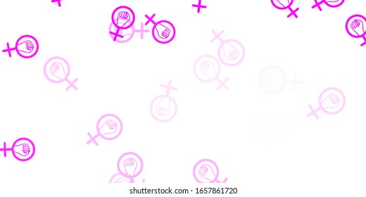 Light Pink vector template with businesswoman signs. Colorful illustration with gradient feminism shapes. Background for International Women’s Day.