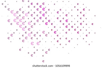 Light Pink vector template with cryptocurrency. Blurred design in simple style with symbols of Euro. The pattern can be used for ad, booklets, leaflets of banks.