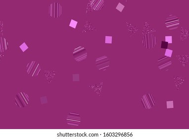 Light Pink vector template with crystals, circles, squares. Illustration with set of colorful circles, triangles, squares. Smart design for your adverts.