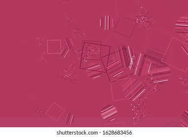 Light Pink vector template with crystals, circles, squares. Decorative design in abstract style with lines, dots, cubes. Modern template for landing page.