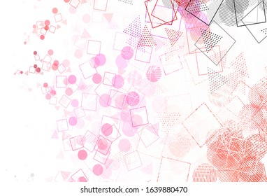 Light Pink vector template with crystals, circles, squares. Decorative design in abstract style with lines, dots, cubes. Pattern for commercials.