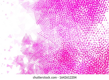 Hellrosa Vektorillustration mit Kristallen, Kreisen. Abstrakte Glitter-Illustration mit Sphären, dreieckigen Linien. Kluges Design für Ihre Werbung.