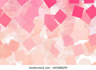 Light Pink vector template with crystals, circles, squares. Illustration with set of colorful circles, triangles, squares. Pattern for booklets, leaflets