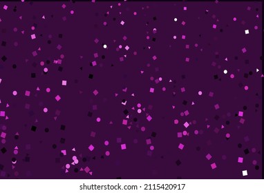 Plantilla vectorial rosa claro con cristales, círculos, cuadrados. Decoración de estilo abstracto con líneas, puntos, cubos. Plantilla moderna para su página de inicio.