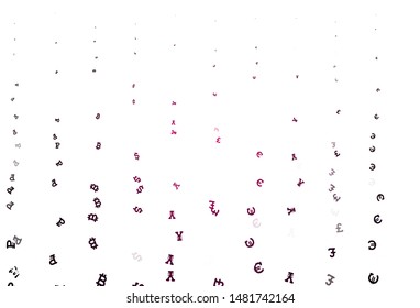 Light Pink vector template with currency. Shining illustration with signs of currency on abstract template. Pattern for financial, investment websites.