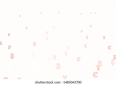 Light Pink vector template with currency. Shining colored illustration with currency signs. Design for ad, poster, banner of money making.