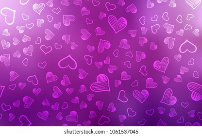 Light Pink vector template with doodle hearts. Blurred decorative design in doodle style with hearts. Pattern can be used for valentine's ad, booklets.