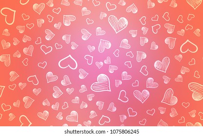 Plantilla vectorial rosa claro con corazones de garabatos. Hermosa ilustración de color con corazones en estilo de celebración. El patrón se puede utilizar para anuncios de San Valentín, folletos.