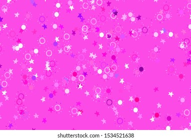 Light Pink vector template with doodle stars, suns. Shining illustration with stars, suns on abstract template. Best design for your ad, poster, banner.