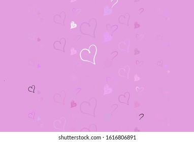 Light Pink vector template with doodle hearts. Illustration with shapes of gradient hearts on blur backdrop. Pattern for valentine's ad, booklets.