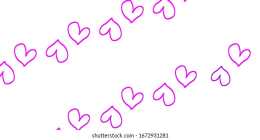Plantilla vectorial rosa claro con corazones de garabatos. Diseño decorativo borroso en estilo doodle con corazones. Patrón de carnaval, volantes románticos del festival.