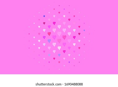 Light Pink vector template with doodle hearts. Beautiful abstract hearts on colorful gradient background. Pattern for valentine's ad, booklets.