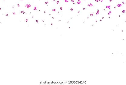 Light Pink vector template with Euro, Dollar, Yen. Illustration with EUR, USD, JPY signs on white template. The pattern can be used as ads, poster, banner for payments.