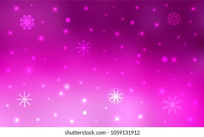 Light Pink vector template with ice snowflakes. Decorative shining illustration with snow on abstract template. The pattern can be used for new year ad, booklets.
