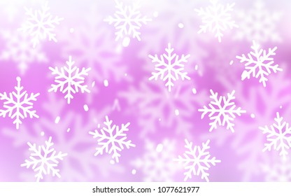 Light Pink vector template with ice snowflakes. Blurred decorative design in xmas style with snow. The pattern can be used for new year leaflets.