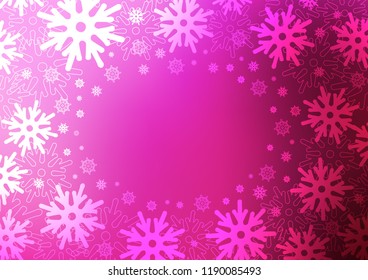 Light Pink vector template with ice snowflakes. Blurred decorative design in xmas style with snow. New year design for your business advert.