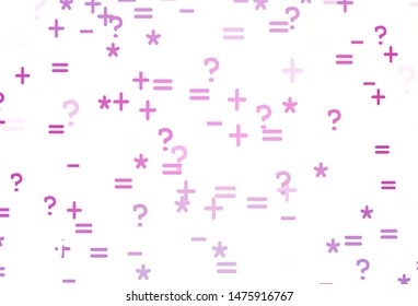 Light Pink vector template with math simbols. Modern geometrical illustration with numerals. Best design a poster, banner of a math college.