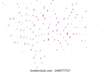Light Pink vector template with musical symbols. Shining illustration of colorful gradient music notes. Pattern for websites of musitians.