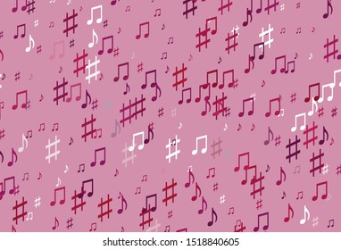 Light Pink vector template with musical symbols. Decorative design in abstract style with music shapes. Pattern for festival leaflets.